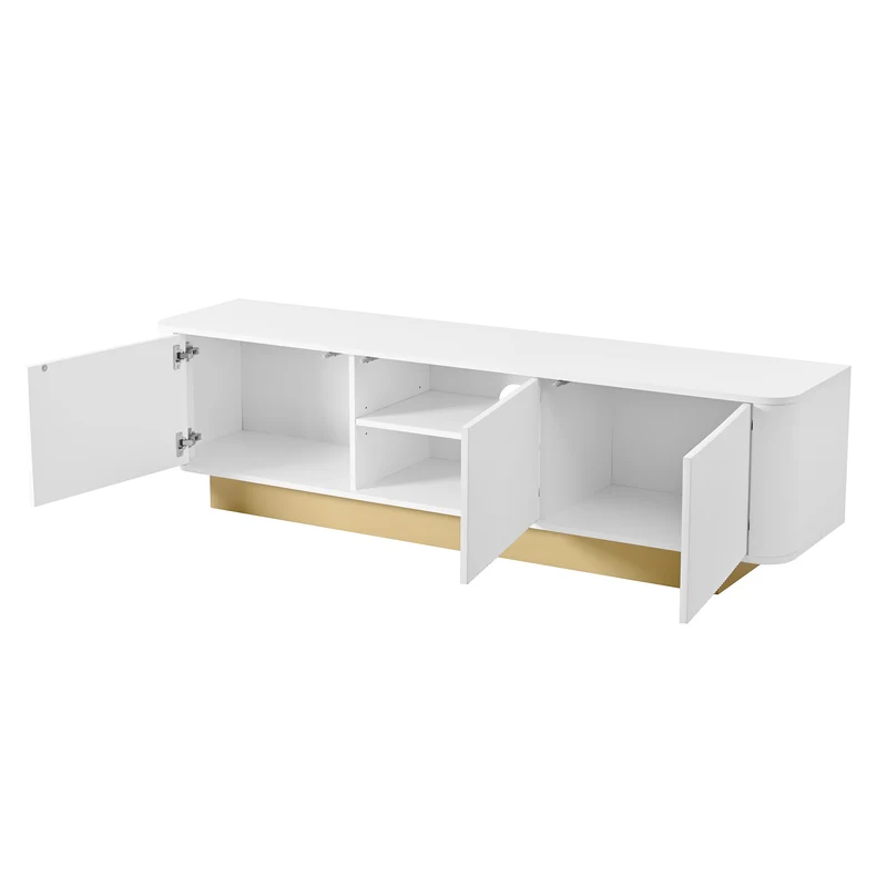 Meuble TV contemporain blanc aux finitions cannelées 3 portes battantes 170x40,5x47 cm CASCADEKAEL