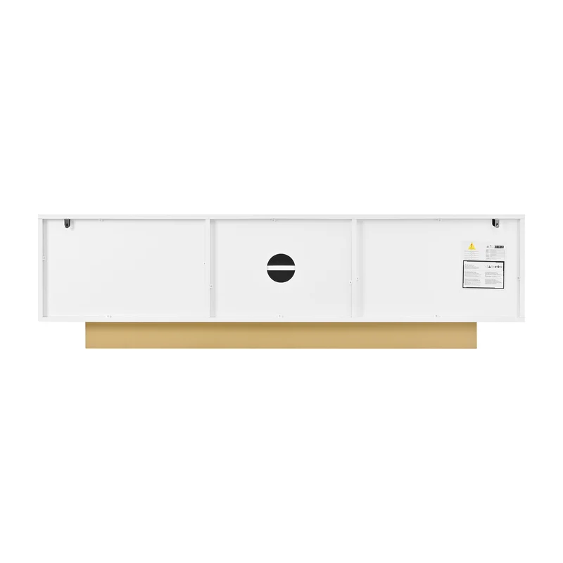 Meuble TV contemporain blanc aux finitions cannelées 3 portes battantes 170x40,5x47 cm CASCADEKAEL