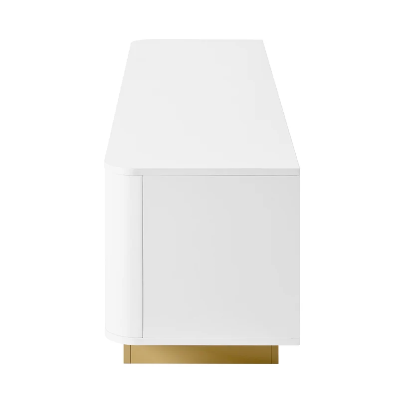 Meuble TV contemporain blanc aux finitions cannelées 3 portes battantes 170x40,5x47 cm CASCADEKAEL