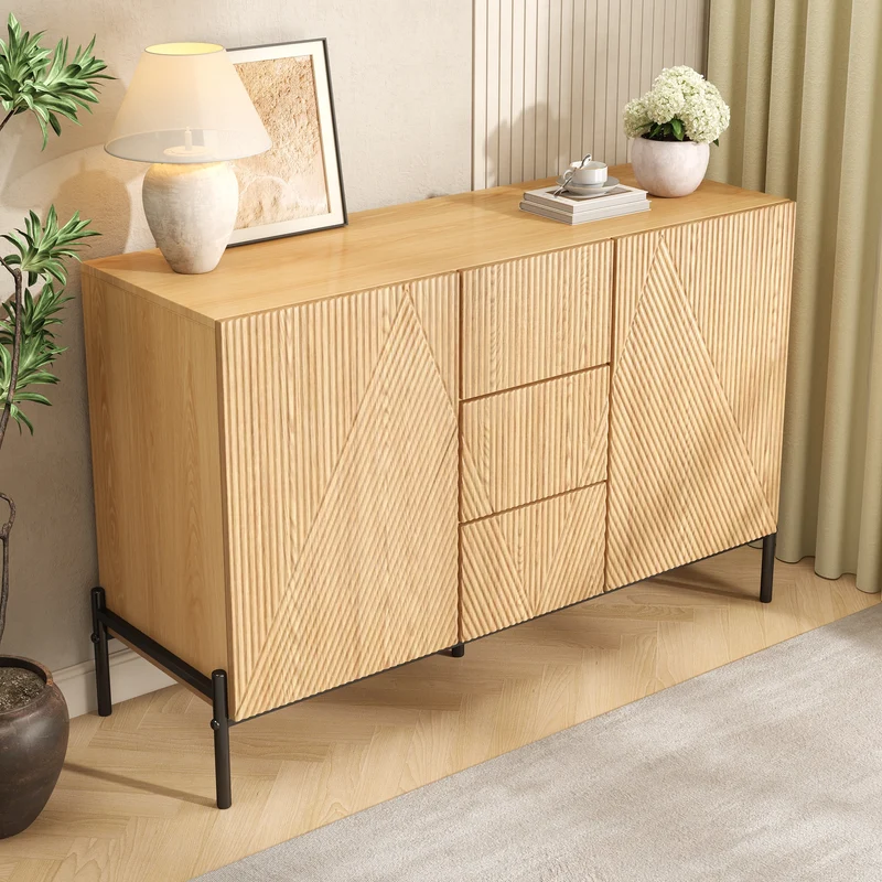 Buffet contemporain effet bois naturel design géométrique 115,5x40x76cm CASCADEXYTE