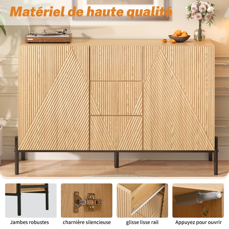 Buffet contemporain effet bois naturel design géométrique 115,5x40x76cm CASCADEXYTE