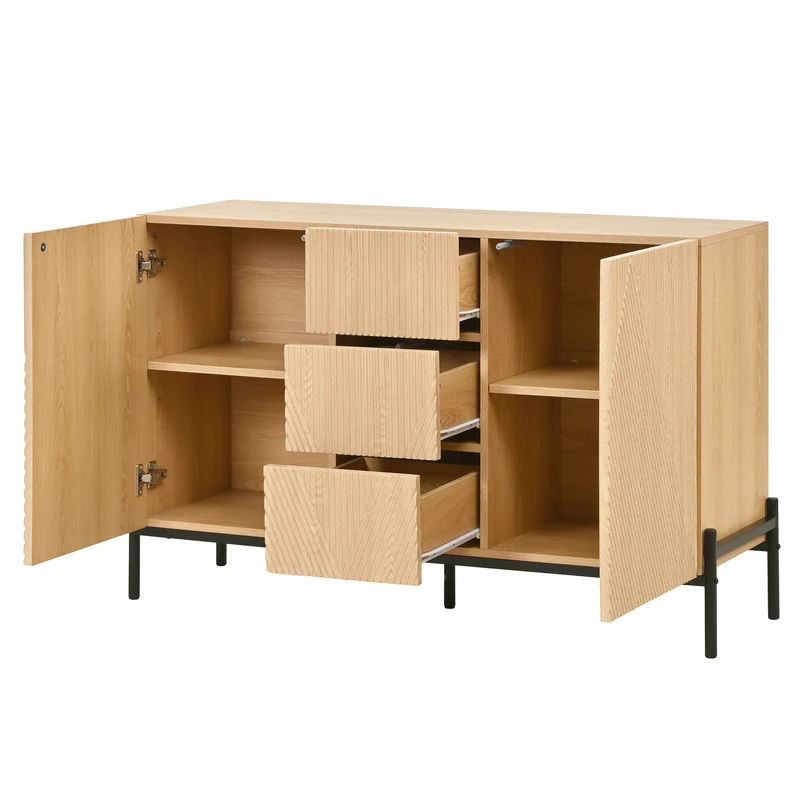 Buffet contemporain effet bois naturel design géométrique 115,5x40x76cm CASCADEXYTE