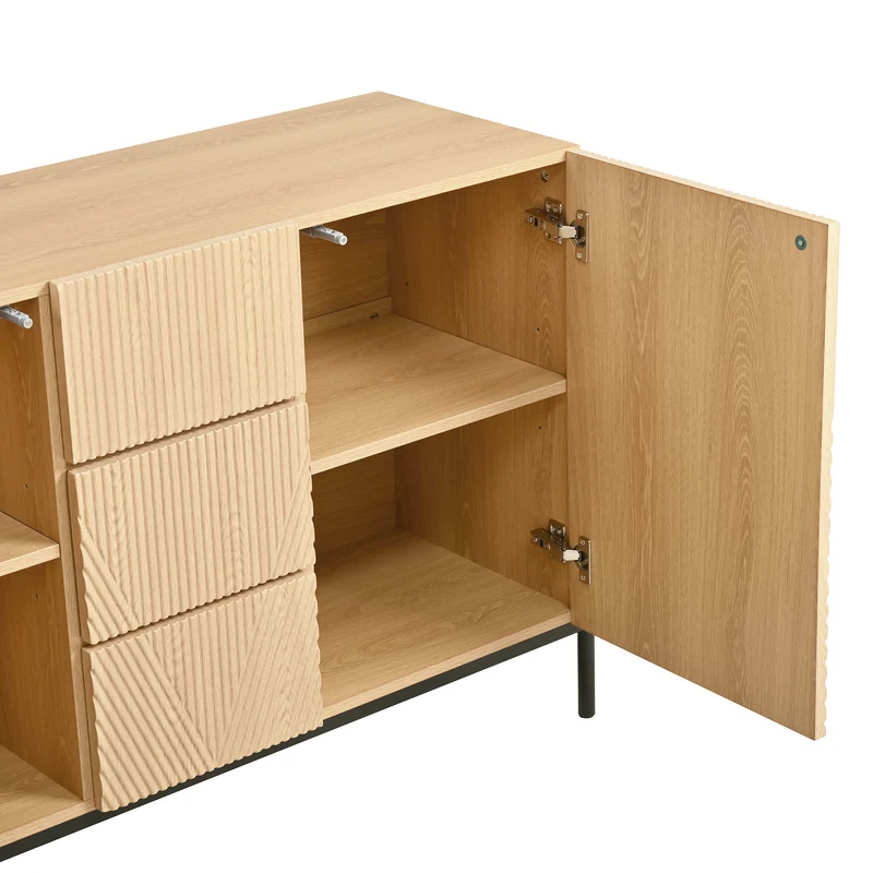 Buffet contemporain effet bois naturel design géométrique 115,5x40x76cm CASCADEXYTE