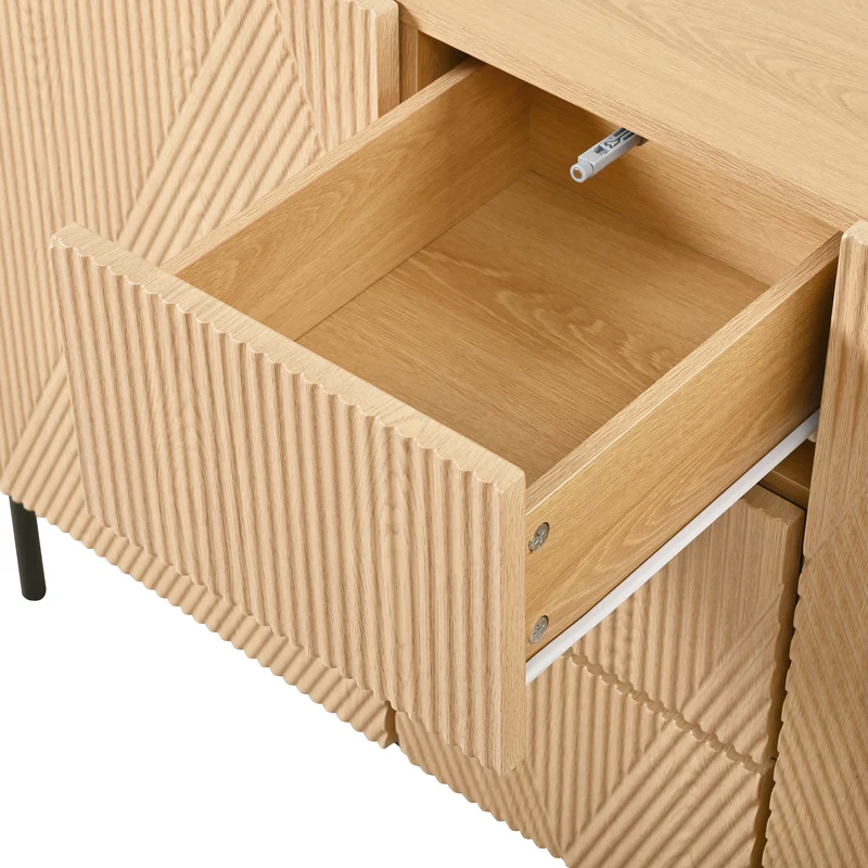Buffet contemporain effet bois naturel design géométrique 115,5x40x76cm CASCADEXYTE