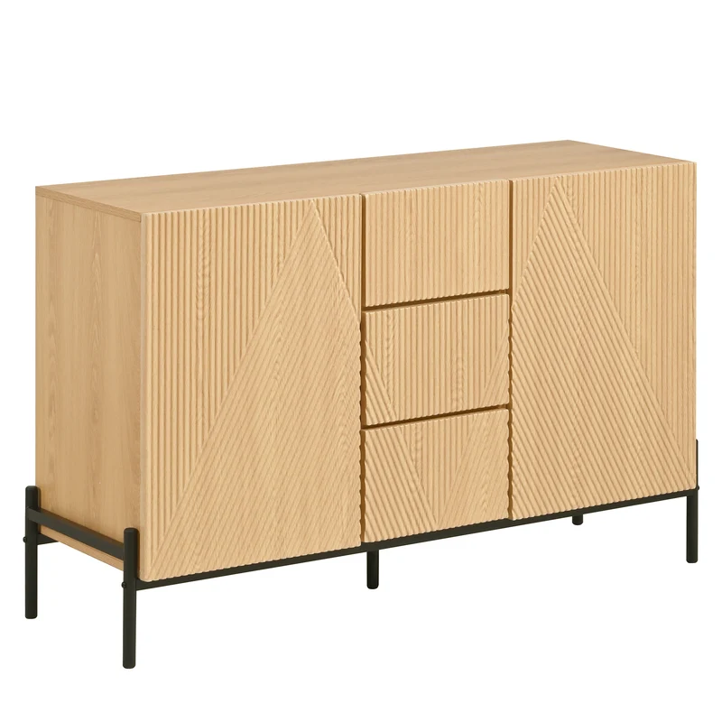 Buffet contemporain effet bois naturel design géométrique 115,5x40x76cm CASCADEXYTE