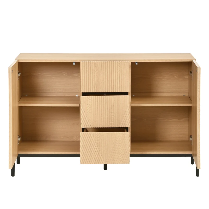 Buffet contemporain effet bois naturel design géométrique 115,5x40x76cm CASCADEXYTE