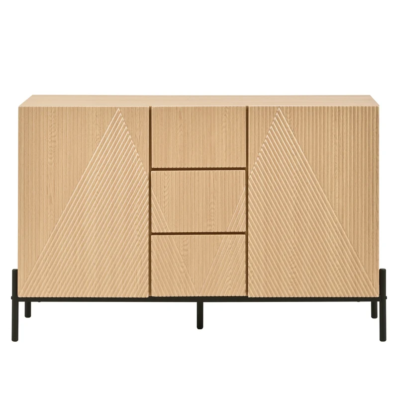 Buffet contemporain effet bois naturel design géométrique 115,5x40x76cm CASCADEXYTE