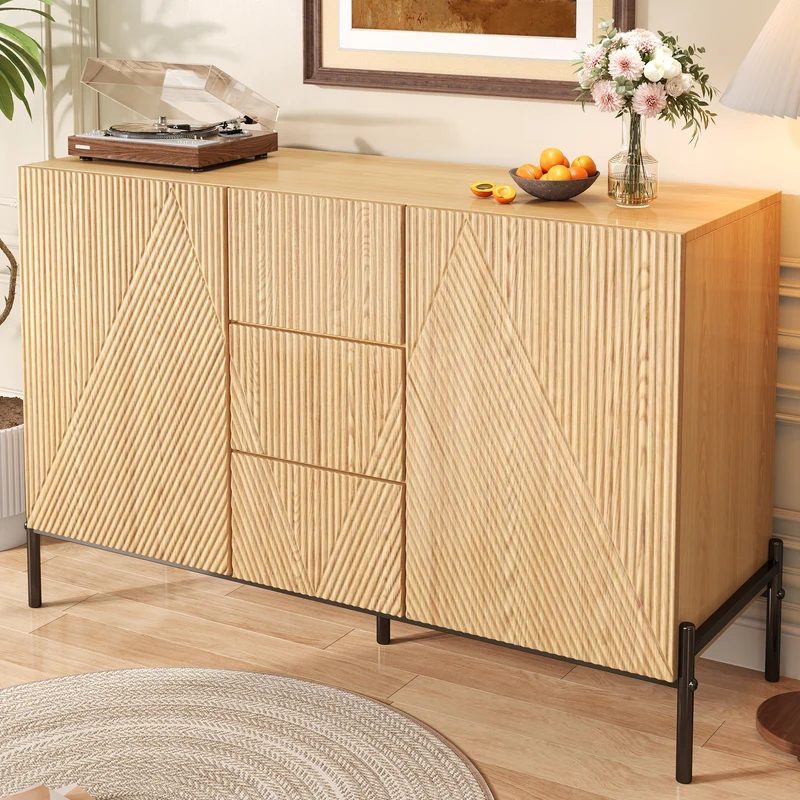 Buffet contemporain effet bois naturel design géométrique 115,5x40x76cm CASCADEXYTE
