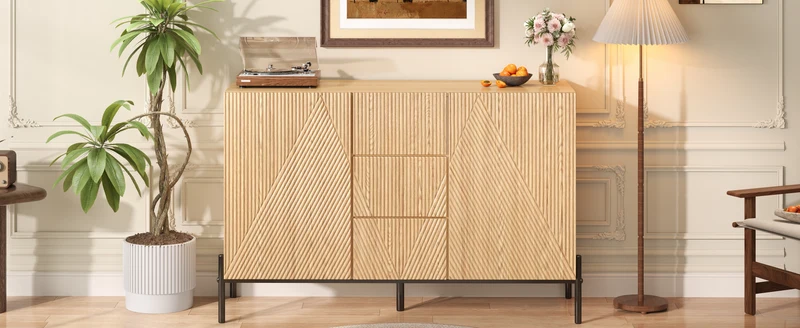 Buffet contemporain effet bois naturel design géométrique 115,5x40x76cm CASCADEXYTE