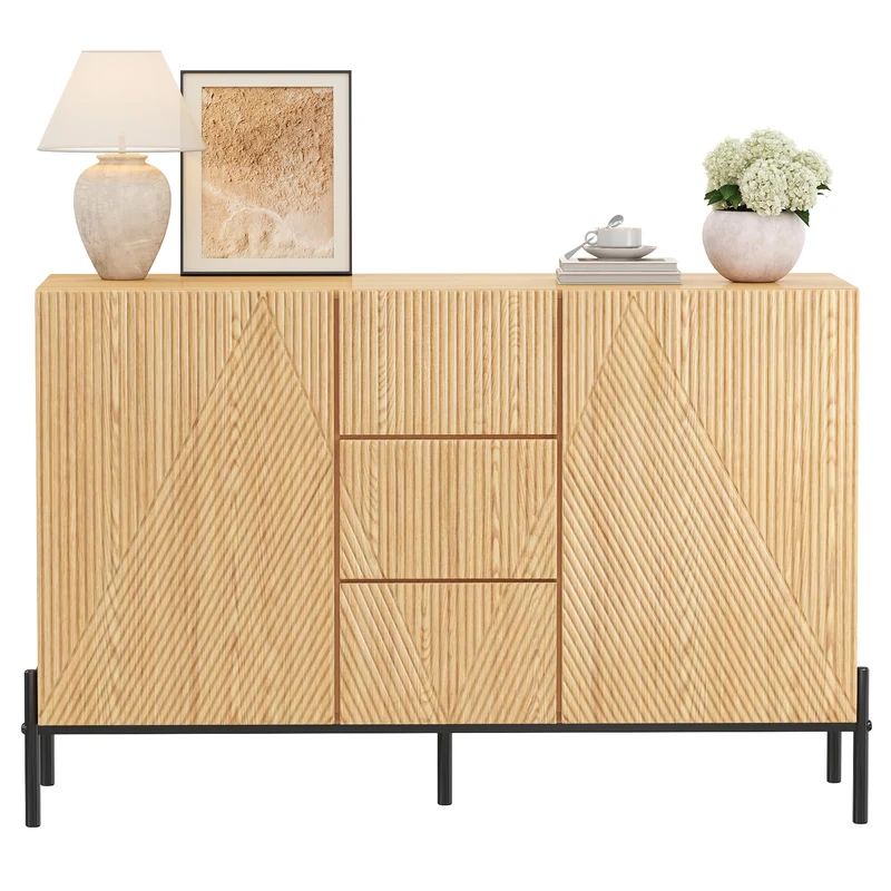Buffet contemporain effet bois naturel design géométrique 115,5x40x76cm CASCADEXYTE