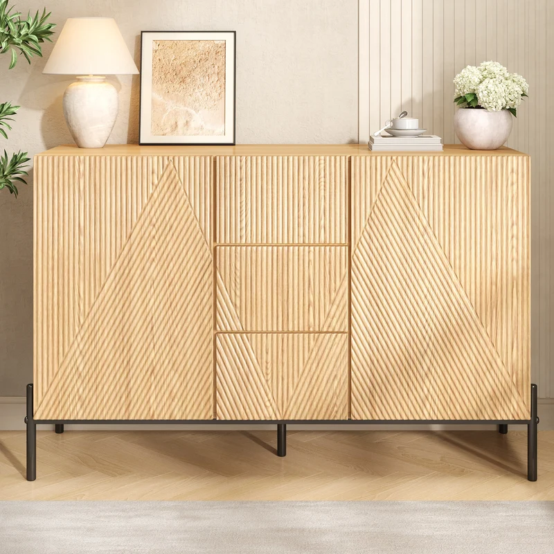 Buffet contemporain effet bois naturel design géométrique 115,5x40x76cm CASCADEXYTE