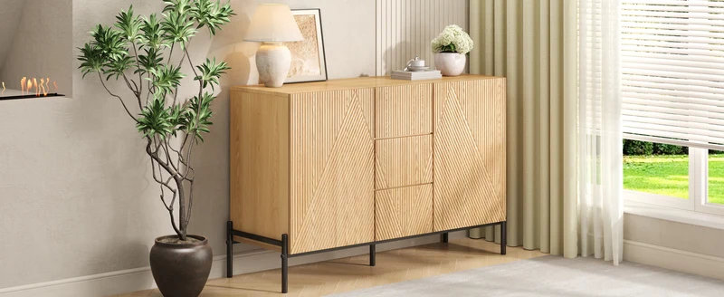 Buffet contemporain effet bois naturel design géométrique 115,5x40x76cm CASCADEXYTE