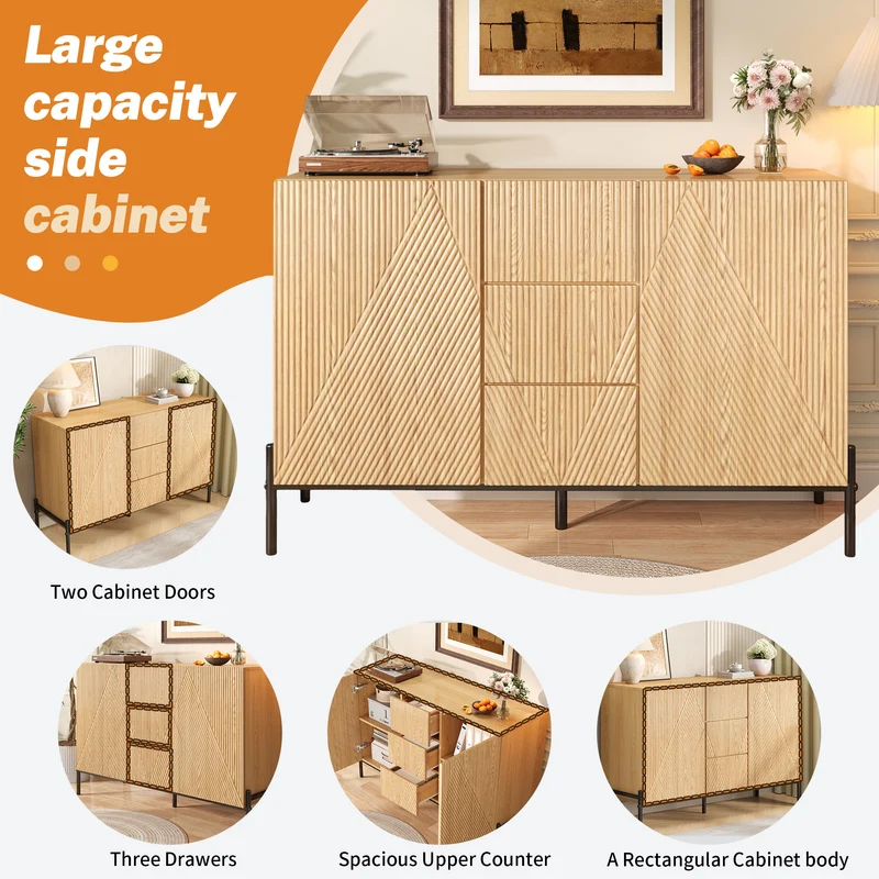 Buffet contemporain effet bois naturel design géométrique 115,5x40x76cm CASCADEXYTE