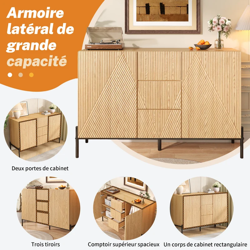 Buffet contemporain effet bois naturel design géométrique 115,5x40x76cm CASCADEXYTE