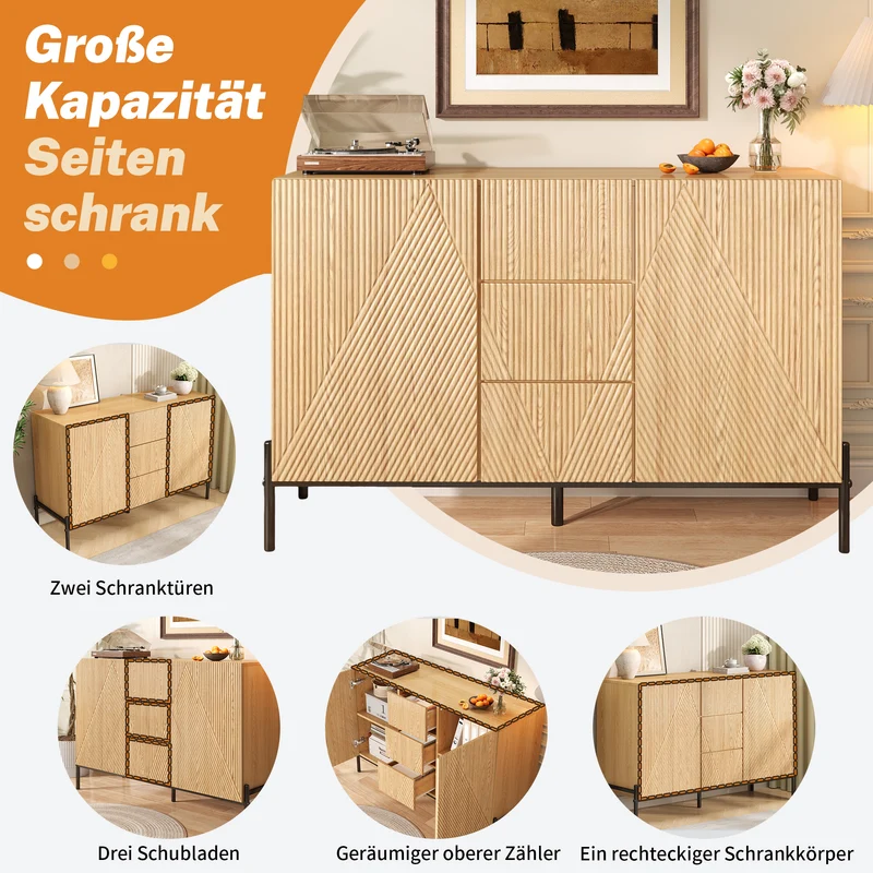 Buffet contemporain effet bois naturel design géométrique 115,5x40x76cm CASCADEXYTE