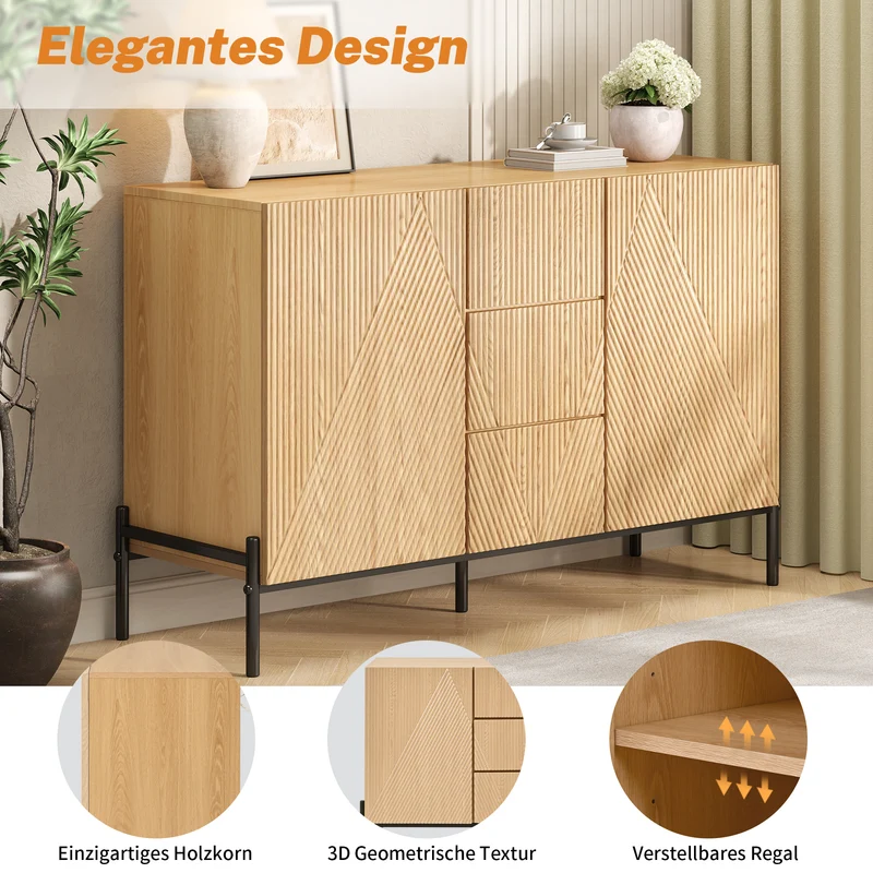 Buffet contemporain effet bois naturel design géométrique 115,5x40x76cm CASCADEXYTE