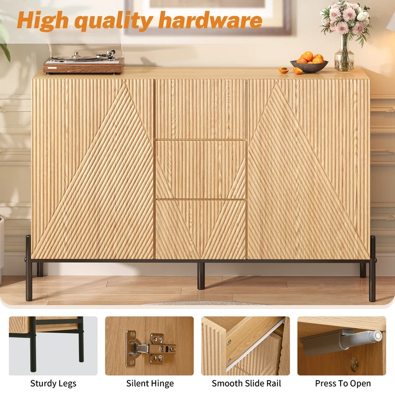 Buffet contemporain effet bois naturel design géométrique 115,5x40x76cm CASCADEXYTE