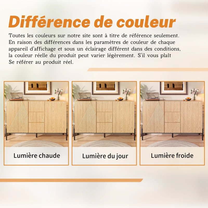 Buffet contemporain effet bois naturel design géométrique 115,5x40x76cm CASCADEXYTE