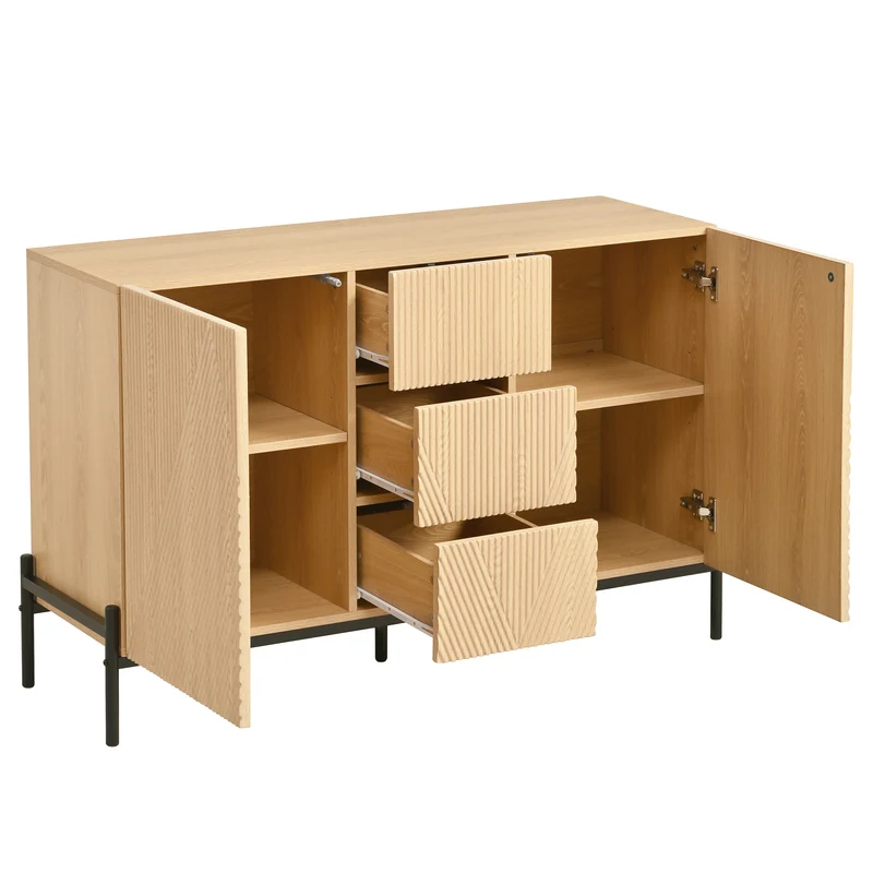 Buffet contemporain effet bois naturel design géométrique 115,5x40x76cm CASCADEXYTE