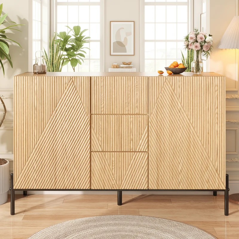 Buffet contemporain effet bois naturel design géométrique 115,5x40x76cm CASCADEXYTE