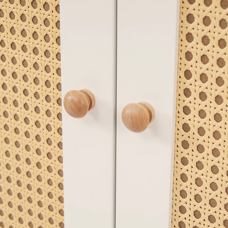 Armoire style champêtre 2 portes et tiroir en rotin, penderie et étagères ajustables SCALE