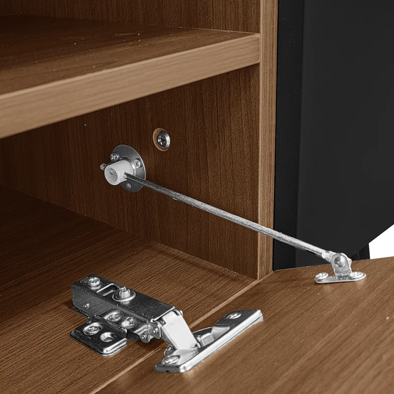 Meuble TV noir et effet bois 2 porte battantes étagère ouvertes cotés 180*36*43cm VRALXID