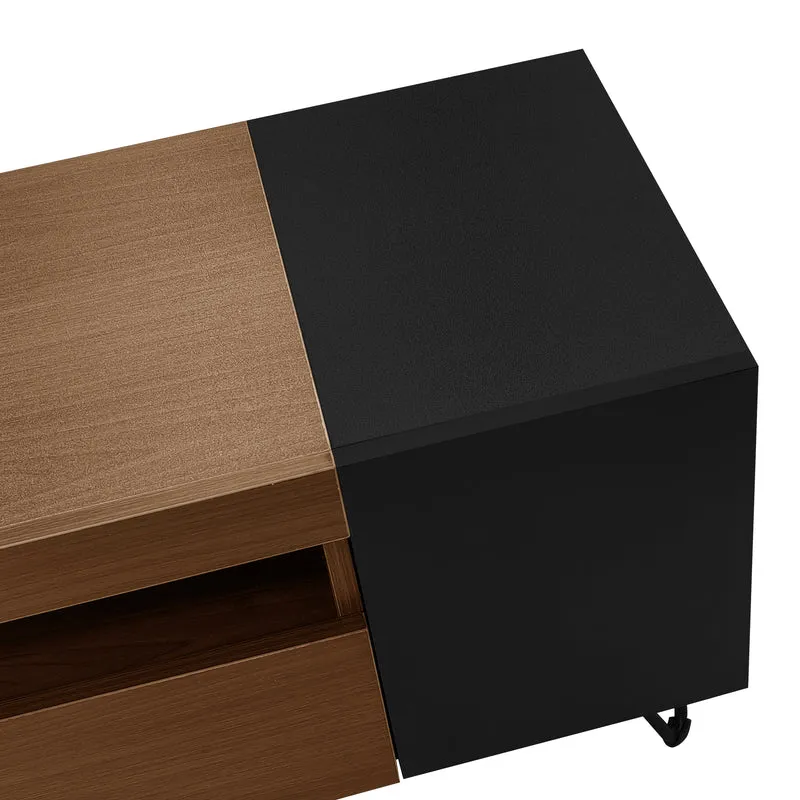 Meuble TV noir et effet bois 2 porte battantes étagère ouvertes cotés 180*36*43cm VRALXID