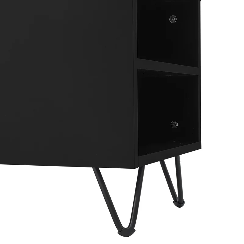 Meuble TV noir et effet bois 2 porte battantes étagère ouvertes cotés 180*36*43cm VRALXID