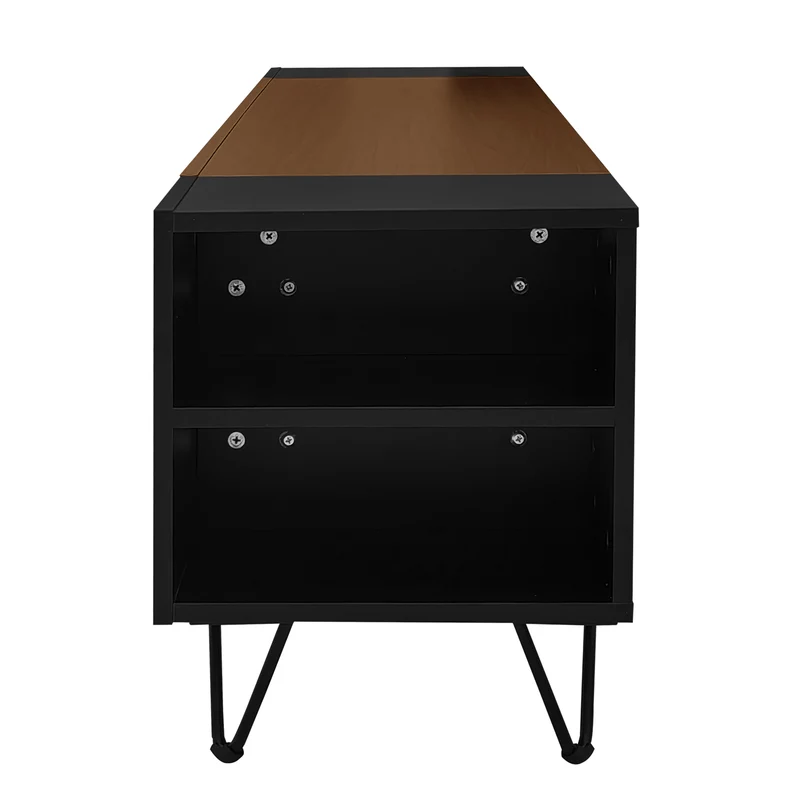 Meuble TV noir et effet bois 2 porte battantes étagère ouvertes cotés 180*36*43cm VRALXID