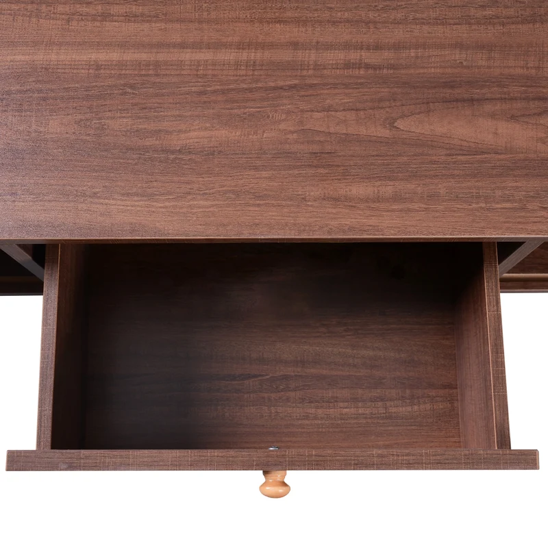 Table basse effet noyer vintage et rotin 1 tiroir et 2 niches portes coulissantes OSOR
