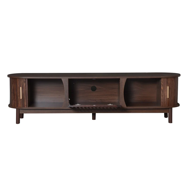 Meuble TV effet bois marron rétro vintage avec portes coulissantes et battantes CEDARWING