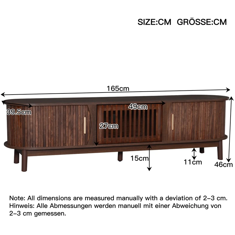 Meuble TV effet bois marron rétro vintage avec portes coulissantes et battantes CEDARWING