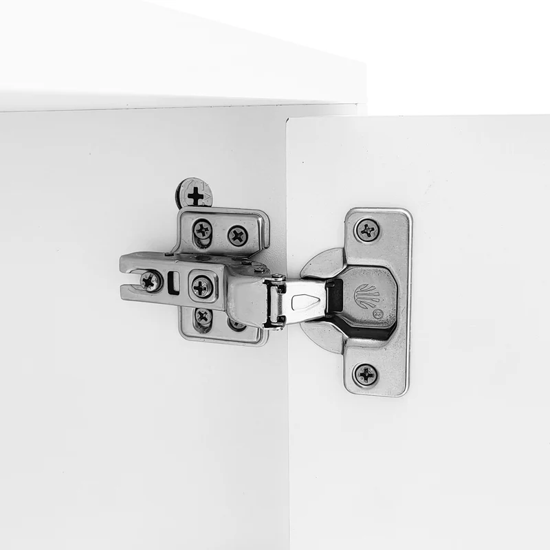 Meuble TV élégant blanc verre courbé avec pieds et poignées dorés 2 portes 170*35*50cm KACCIEN