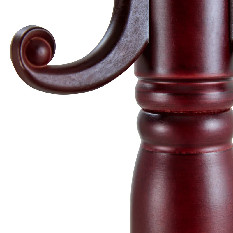 Portemanteau sur pied baroque en bois acajou avec panier vide-poche et crochets sculptés 195cm TRAVERSELS