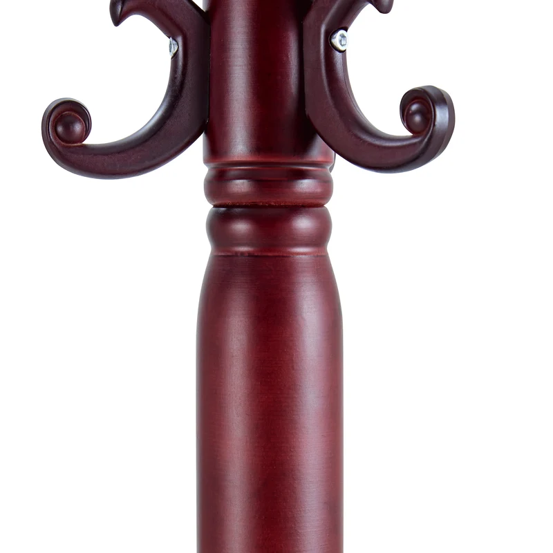 Portemanteau sur pied baroque en bois acajou avec panier vide-poche et crochets sculptés 195cm TRAVERSELS