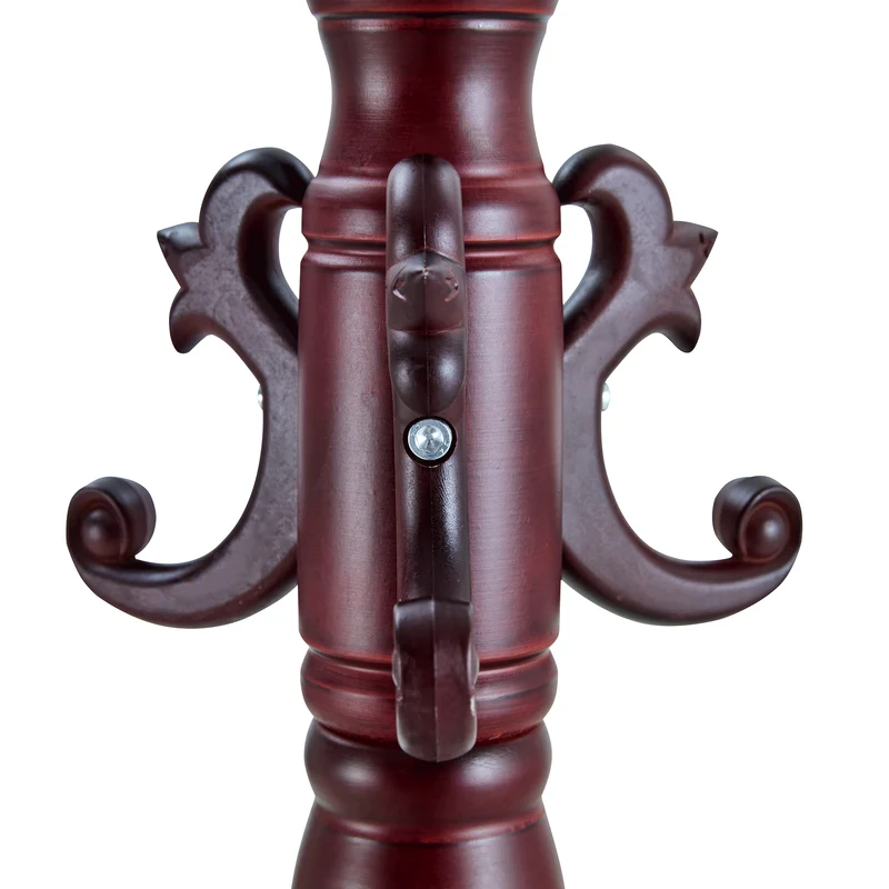 Portemanteau sur pied baroque en bois acajou avec panier vide-poche et crochets sculptés 195cm TRAVERSELS