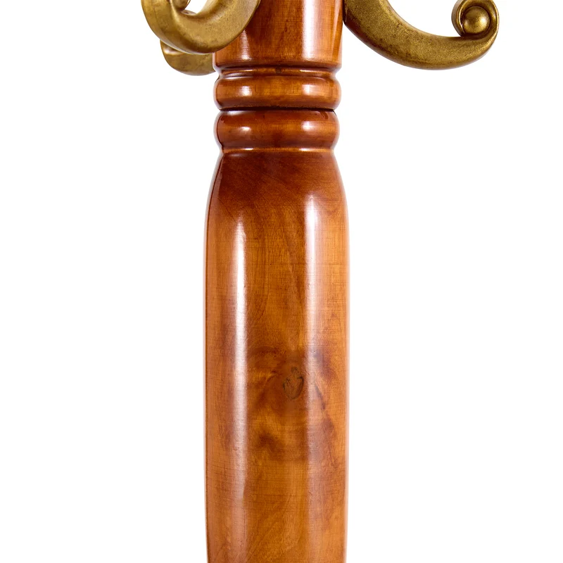 Portemanteau sur pied baroque en bois verni et détails dorés avec panier vide-poche et crochets sculptés MYSTICORA