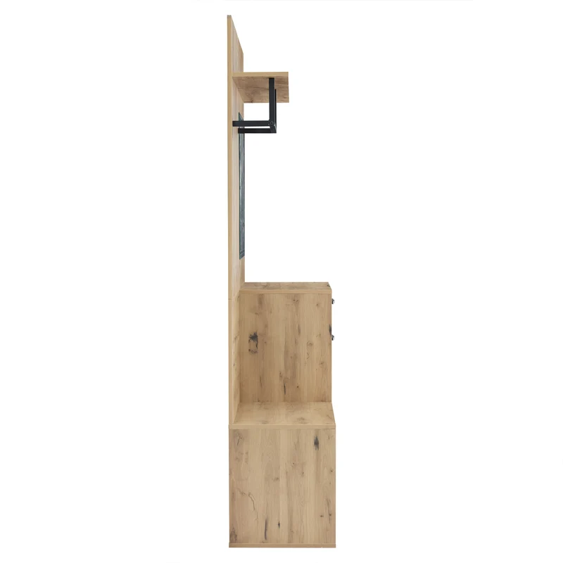 Vestiaire à l'entrée effet bois et blanc avec miroir, banc à chaussures 100x38,5x190cm AURORAESS