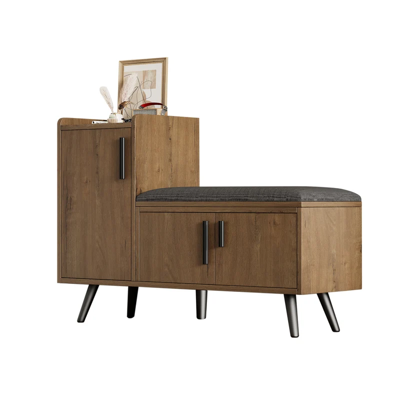Banc à chaussures effet bois avec 3 portes et le banc 100x34x68,5cm ETHEREALLUM