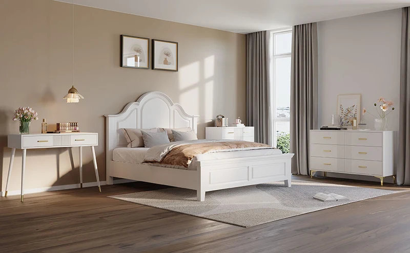 Buffet moderne blanc 2 portes et 2 tiroirs , poignées et pieds dorés 80x35x79,5cm VIVIDARA
