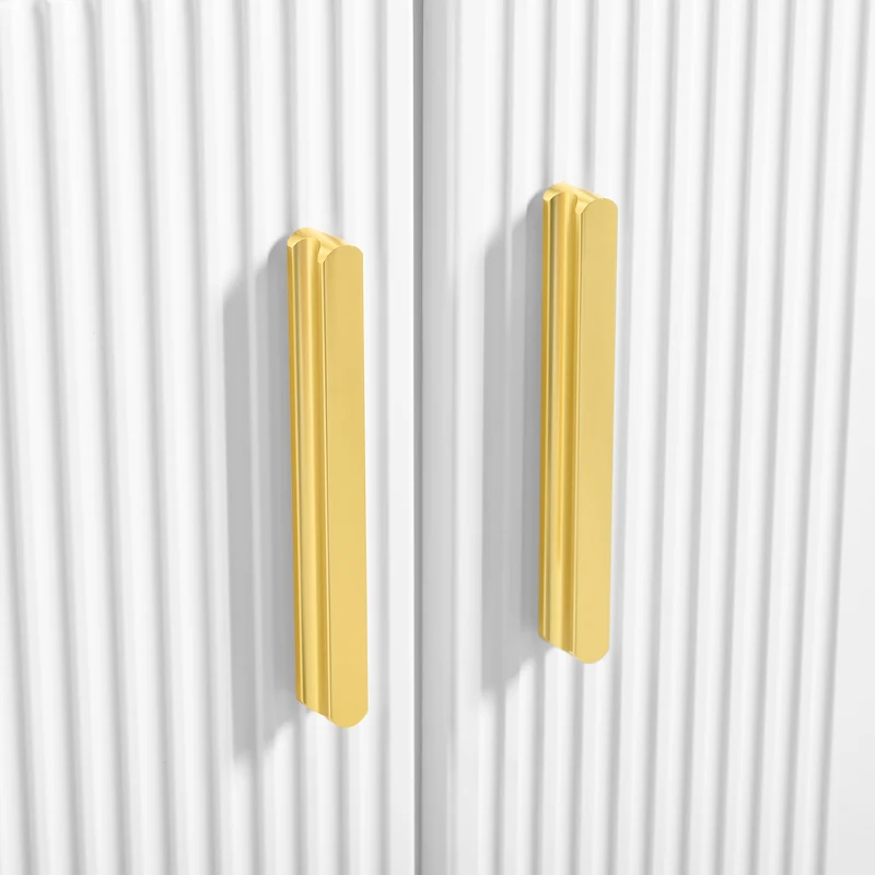 Buffet moderne blanc 2 portes et 2 tiroirs , poignées et pieds dorés 80x35x79,5cm VIVIDARA