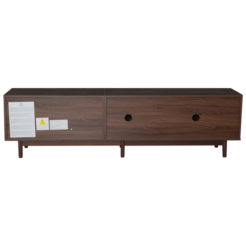 Meuble TV effet bois noyer et 3 portes en rotin 2 tiroirs 190x40x52 cm TERRALON