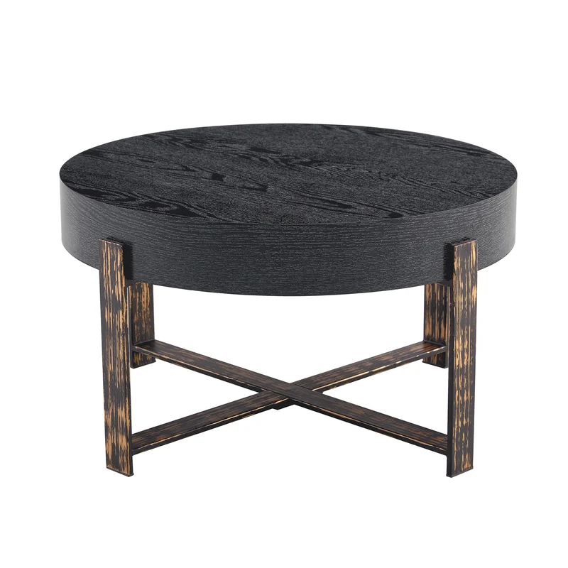 Table basse ronde effet bois noir Ø68cm AETHERINE