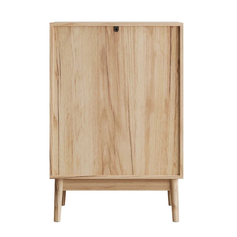 Commode scandinave 4 tiroirs effet bois chêne 4 tiroirs sculptées et pieds évasés 60x40x90cm QUANTAAI