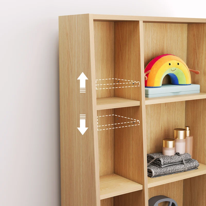 Étagère armoire effet bois porte avec miroir, grande capacité 165x60x28cm LYRICITE