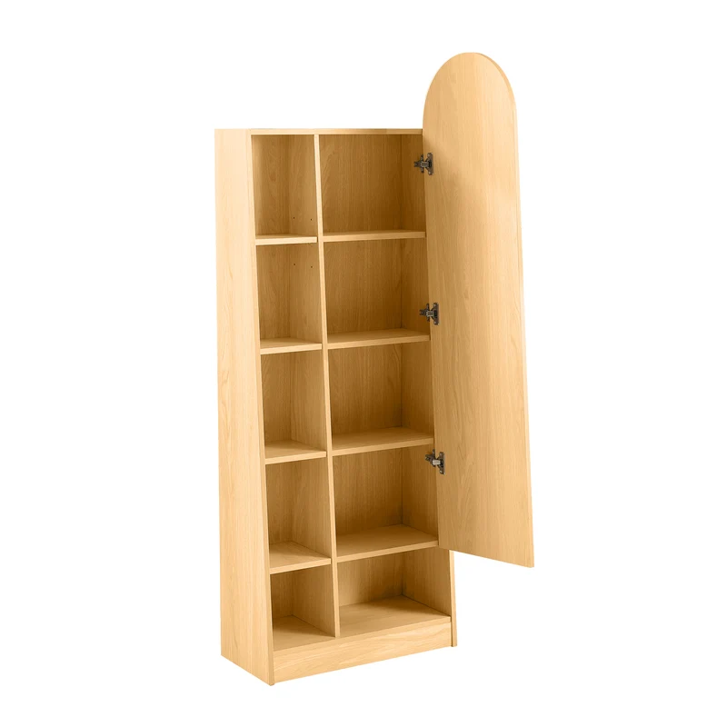 Étagère armoire effet bois porte avec miroir, grande capacité 165x60x28cm LYRICITE