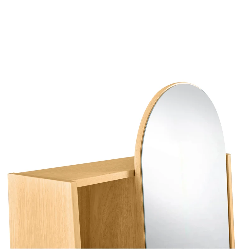Étagère armoire effet bois porte avec miroir, grande capacité 165x60x28cm LYRICITE