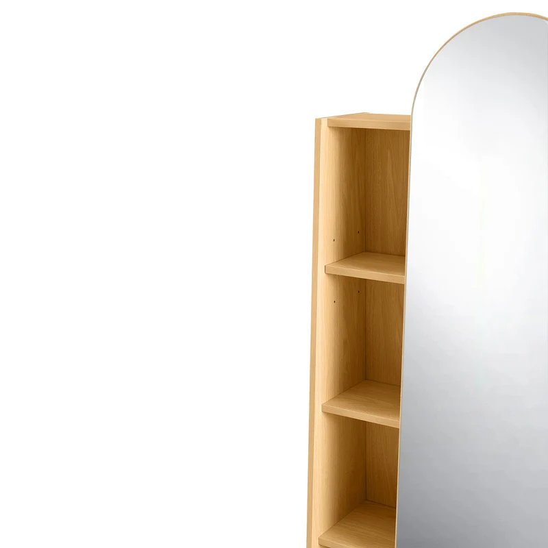Étagère armoire effet bois porte avec miroir, grande capacité 165x60x28cm LYRICITE