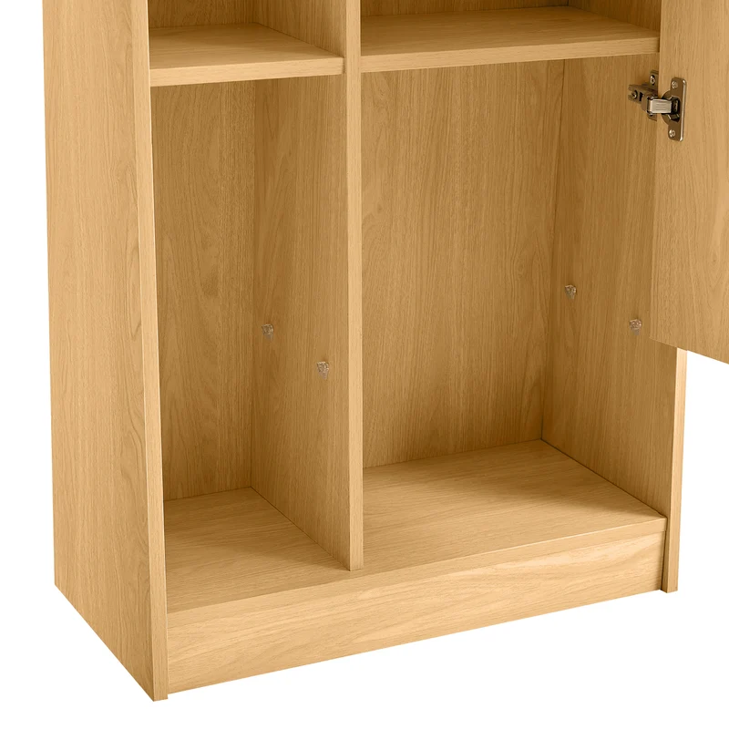 Étagère armoire effet bois porte avec miroir, grande capacité 165x60x28cm LYRICITE