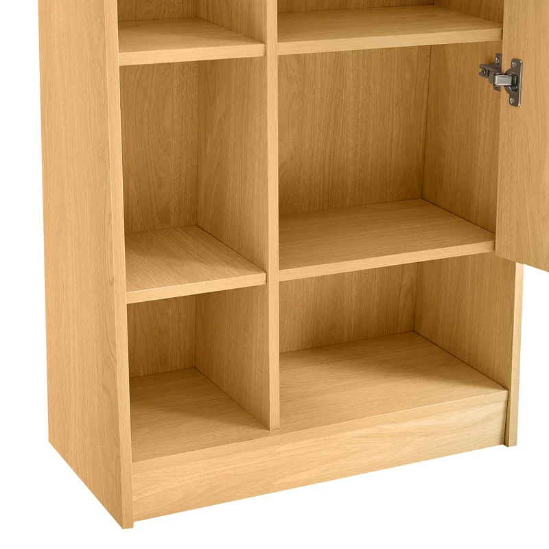 Étagère armoire effet bois porte avec miroir, grande capacité 165x60x28cm LYRICITE